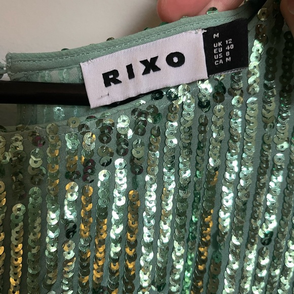 Rixo Sequin Ombré Aqua Turquoise Green Flutter Sleeve Midi Dress Gown - Picture 7 of 10